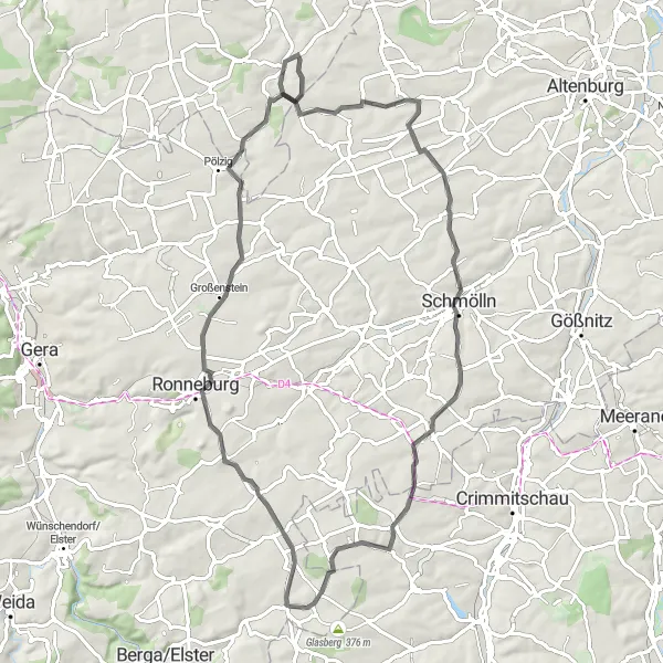 Karten-Miniaturansicht der Radinspiration "Radtour um Seelingstädt mit schönen Aussichten" in Thüringen, Germany. Erstellt vom Tarmacs.app-Routenplaner für Radtouren