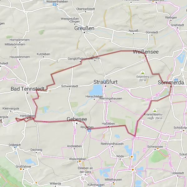 Karten-Miniaturansicht der Radinspiration "Entdeckungstour über Kantorberg und Bersdorfer Höhe" in Thüringen, Germany. Erstellt vom Tarmacs.app-Routenplaner für Radtouren