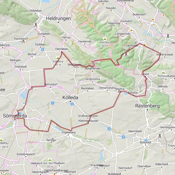 Map miniature of "Schillingstedt and Beyond" cycling inspiration in Thüringen, Germany. Generated by Tarmacs.app cycling route planner