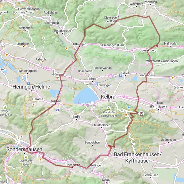 Map miniature of "Challenging Gravel Route Through Natural Wonders" cycling inspiration in Thüringen, Germany. Generated by Tarmacs.app cycling route planner