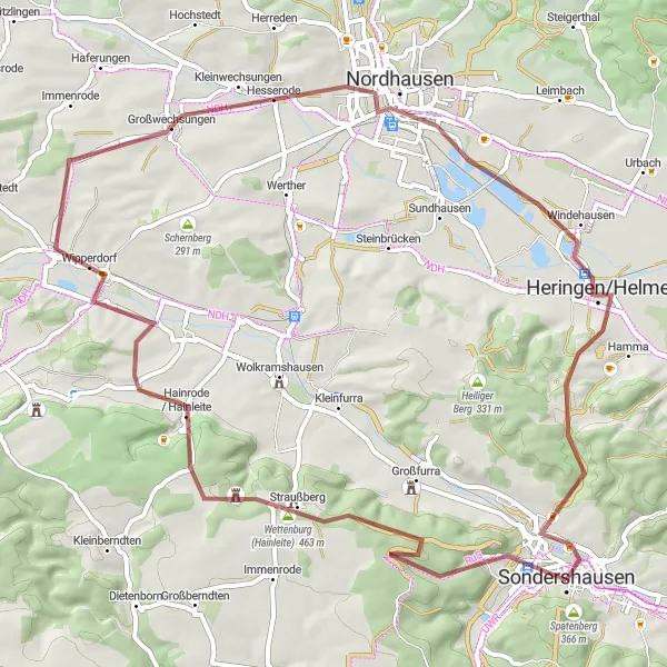 Karten-Miniaturansicht der Radinspiration "Abenteuerliche Fahrt nach Heringen/Helme" in Thüringen, Germany. Erstellt vom Tarmacs.app-Routenplaner für Radtouren