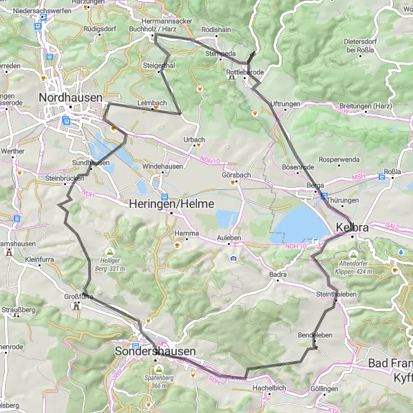 Karten-Miniaturansicht der Radinspiration "Erkundungstour durch Thüringer Dörfer" in Thüringen, Germany. Erstellt vom Tarmacs.app-Routenplaner für Radtouren