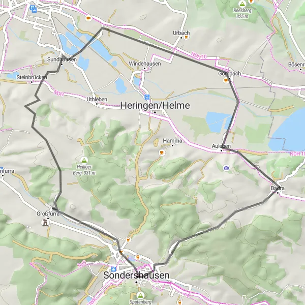 Karten-Miniaturansicht der Radinspiration "Radtour durch die Region Sondershausen" in Thüringen, Germany. Erstellt vom Tarmacs.app-Routenplaner für Radtouren