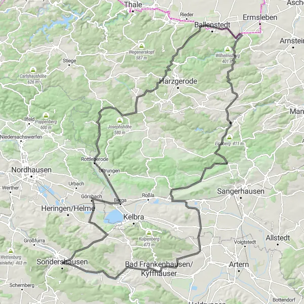 Karten-Miniaturansicht der Radinspiration "Abenteuer auf dem Großen Auerberg" in Thüringen, Germany. Erstellt vom Tarmacs.app-Routenplaner für Radtouren