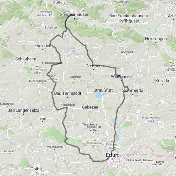 Karten-Miniaturansicht der Radinspiration "Rundtour durch Erfurt und Sommerberg" in Thüringen, Germany. Erstellt vom Tarmacs.app-Routenplaner für Radtouren