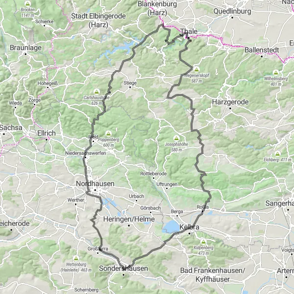 Map miniature of "Herzberg Castle and Harz Mountains" cycling inspiration in Thüringen, Germany. Generated by Tarmacs.app cycling route planner