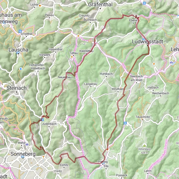 Map miniature of "Thüringer Backcountry Escape" cycling inspiration in Thüringen, Germany. Generated by Tarmacs.app cycling route planner