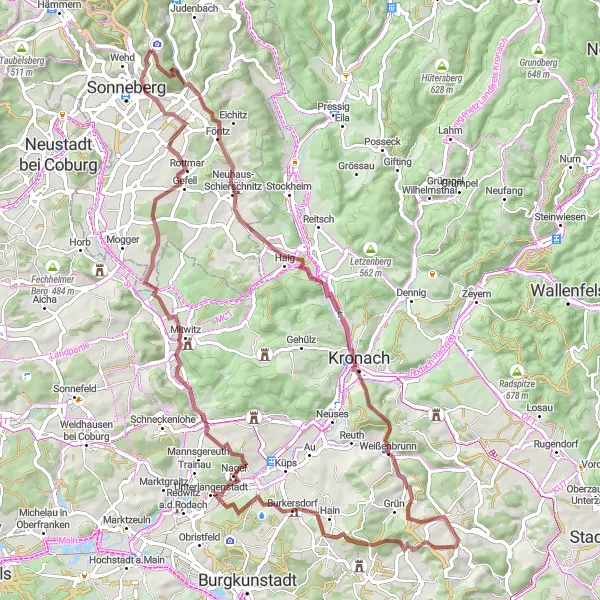 Map miniature of "Adventurous Gravel Trail" cycling inspiration in Thüringen, Germany. Generated by Tarmacs.app cycling route planner