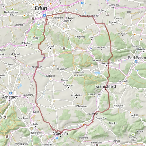 Karten-Miniaturansicht der Radinspiration "Radtour durch die Natur um Kranichfeld" in Thüringen, Germany. Erstellt vom Tarmacs.app-Routenplaner für Radtouren