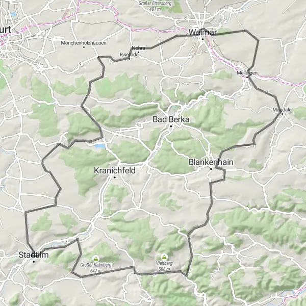 Map miniature of "Elleben Roundtrip" cycling inspiration in Thüringen, Germany. Generated by Tarmacs.app cycling route planner