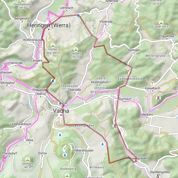 Map miniature of "Werra Valley Gravel Adventure" cycling inspiration in Thüringen, Germany. Generated by Tarmacs.app cycling route planner