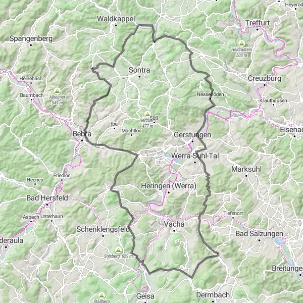 Map miniature of "Thüringer Wald Challenge" cycling inspiration in Thüringen, Germany. Generated by Tarmacs.app cycling route planner