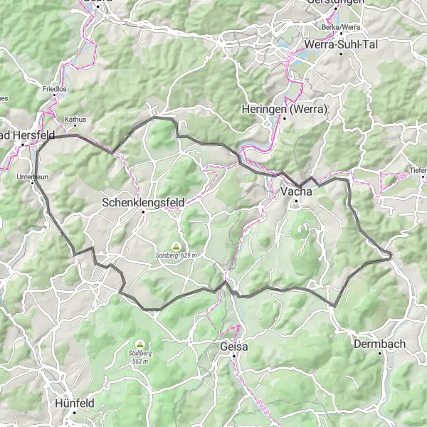 Karten-Miniaturansicht der Radinspiration "Panorama-Tour durch Thüringens Landschaft" in Thüringen, Germany. Erstellt vom Tarmacs.app-Routenplaner für Radtouren