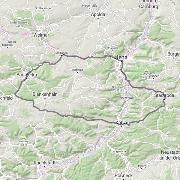 Karten-Miniaturansicht der Radinspiration "Die Berge von Thüringen" in Thüringen, Germany. Erstellt vom Tarmacs.app-Routenplaner für Radtouren