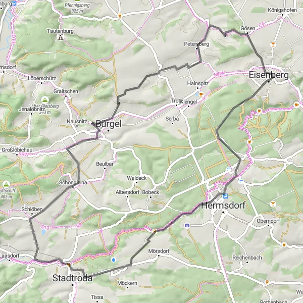 Karten-Miniaturansicht der Radinspiration "Fahrradtour durch Thüringen" in Thüringen, Germany. Erstellt vom Tarmacs.app-Routenplaner für Radtouren