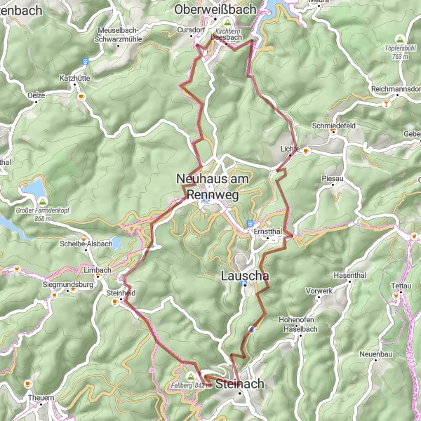 Map miniature of "Steinach Gravel Loop Adventure" cycling inspiration in Thüringen, Germany. Generated by Tarmacs.app cycling route planner