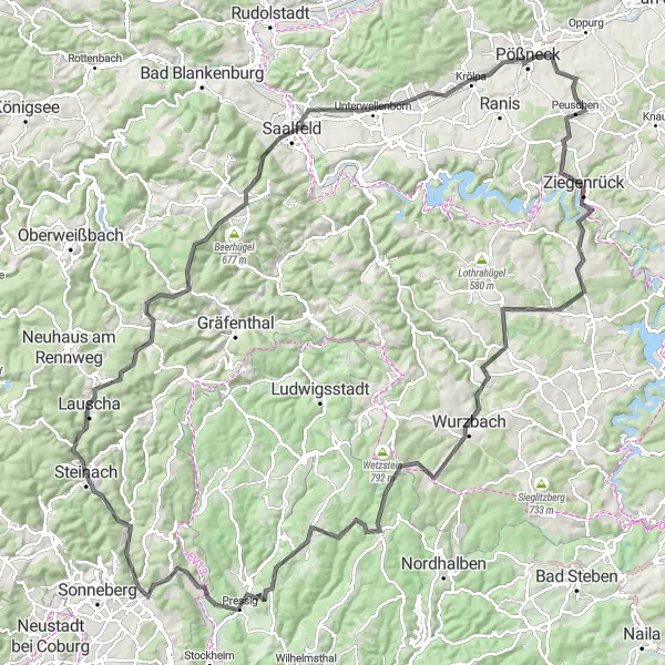 Karten-Miniaturansicht der Radinspiration "Road-Tour um Lauscha" in Thüringen, Germany. Erstellt vom Tarmacs.app-Routenplaner für Radtouren