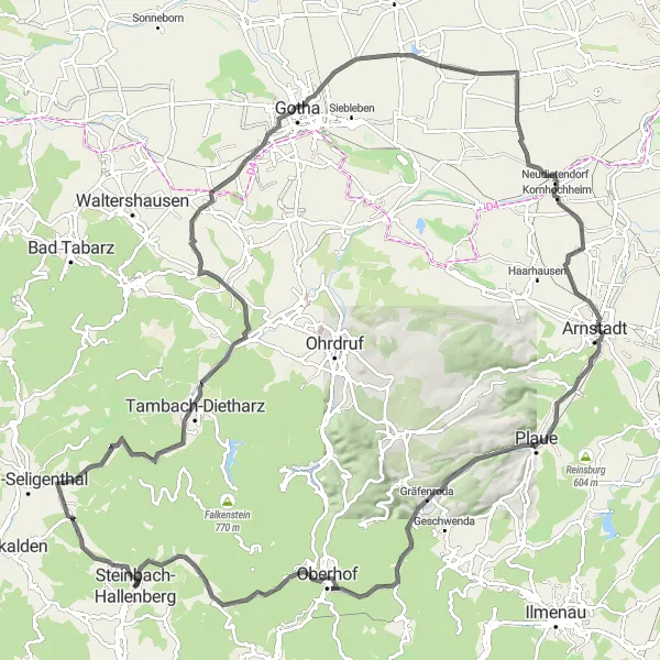 Karten-Miniaturansicht der Radinspiration "Rund um Steinbach-Hallenberg" in Thüringen, Germany. Erstellt vom Tarmacs.app-Routenplaner für Radtouren