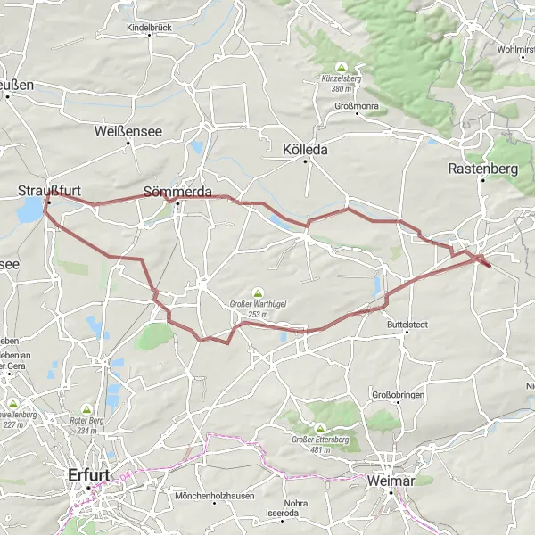 Map miniature of "The Gravel Escape" cycling inspiration in Thüringen, Germany. Generated by Tarmacs.app cycling route planner