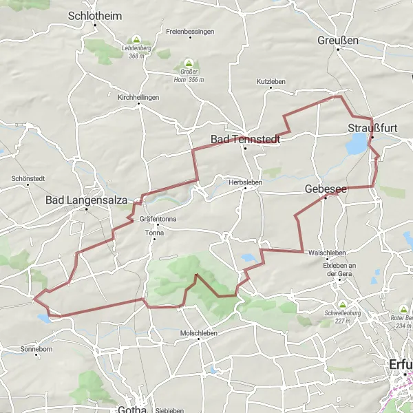 Map miniature of "Werningshausen Gravel Loop" cycling inspiration in Thüringen, Germany. Generated by Tarmacs.app cycling route planner