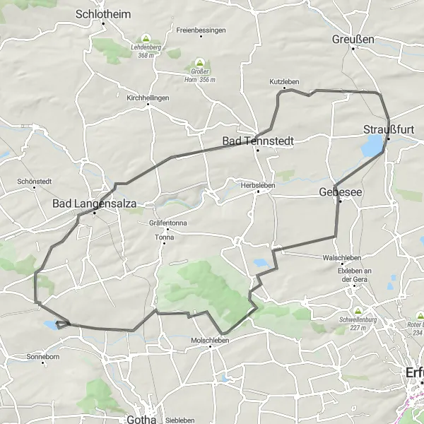 Karten-Miniaturansicht der Radinspiration "Radtour durch Gebesee und Gangloffsömmern" in Thüringen, Germany. Erstellt vom Tarmacs.app-Routenplaner für Radtouren