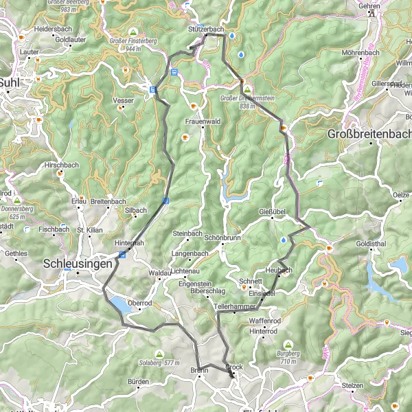 Map miniature of "Scenic Shortcut" cycling inspiration in Thüringen, Germany. Generated by Tarmacs.app cycling route planner
