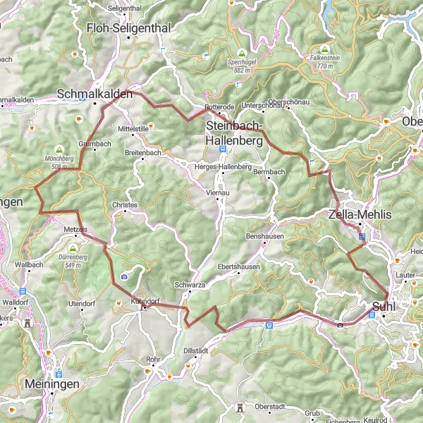 Karten-Miniaturansicht der Radinspiration "Thüringer Highlights" in Thüringen, Germany. Erstellt vom Tarmacs.app-Routenplaner für Radtouren