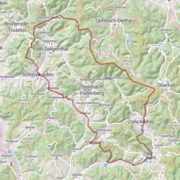 Karten-Miniaturansicht der Radinspiration "Erlebnistour durch den Thüringer Wald" in Thüringen, Germany. Erstellt vom Tarmacs.app-Routenplaner für Radtouren