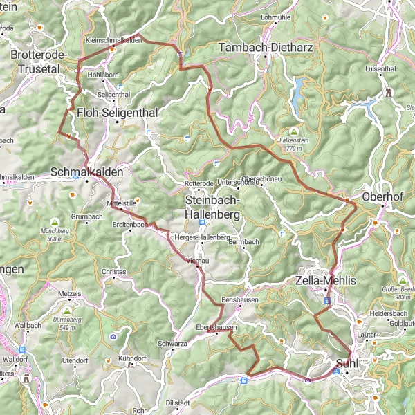 Map miniature of "The Hidden Gems of Thüringen" cycling inspiration in Thüringen, Germany. Generated by Tarmacs.app cycling route planner