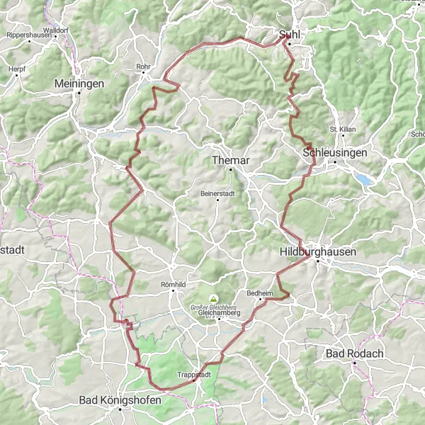 Karten-Miniaturansicht der Radinspiration "Graveltour um Suhl" in Thüringen, Germany. Erstellt vom Tarmacs.app-Routenplaner für Radtouren