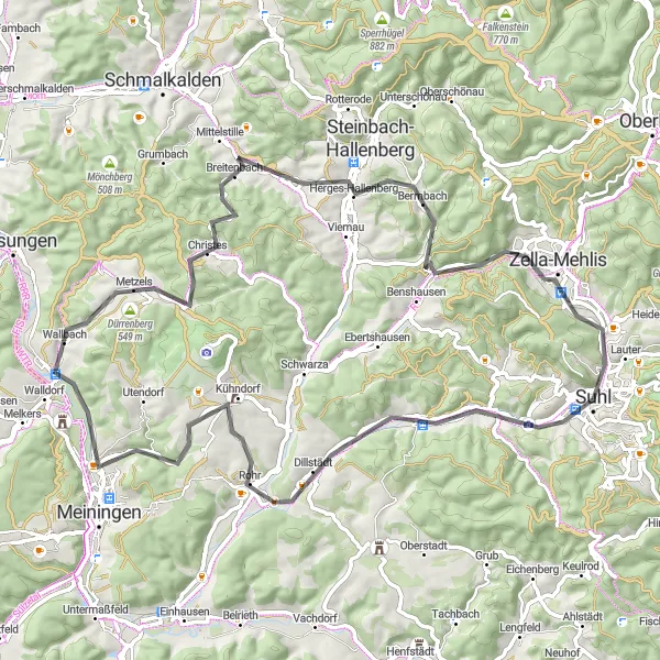 Karten-Miniaturansicht der Radinspiration "Straße ins Grüne" in Thüringen, Germany. Erstellt vom Tarmacs.app-Routenplaner für Radtouren