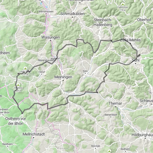 Karten-Miniaturansicht der Radinspiration "Bergtour durch die Thüringer Landschaft" in Thüringen, Germany. Erstellt vom Tarmacs.app-Routenplaner für Radtouren
