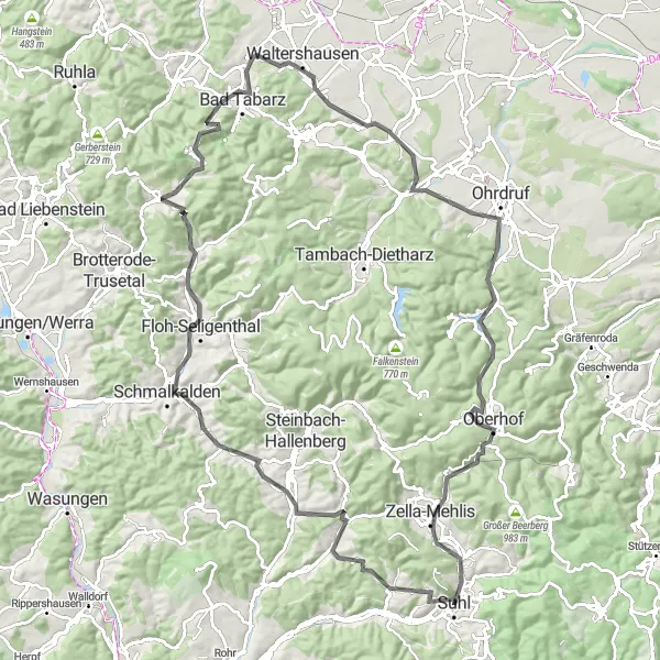 Karten-Miniaturansicht der Radinspiration "Herausforderung Inselsberg" in Thüringen, Germany. Erstellt vom Tarmacs.app-Routenplaner für Radtouren