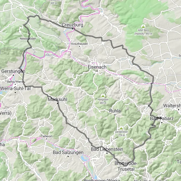 Map miniature of "Thuringian Waterfall Journey" cycling inspiration in Thüringen, Germany. Generated by Tarmacs.app cycling route planner