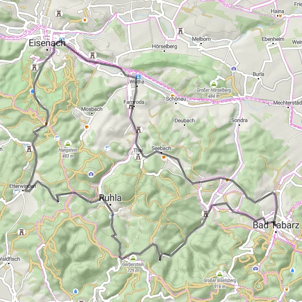 Map miniature of "Tabarz Scenic Road Loop" cycling inspiration in Thüringen, Germany. Generated by Tarmacs.app cycling route planner