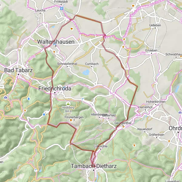 Map miniature of "Castles and Water Wheels" cycling inspiration in Thüringen, Germany. Generated by Tarmacs.app cycling route planner