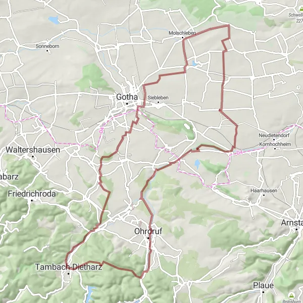 Map miniature of "Gravel Adventure" cycling inspiration in Thüringen, Germany. Generated by Tarmacs.app cycling route planner