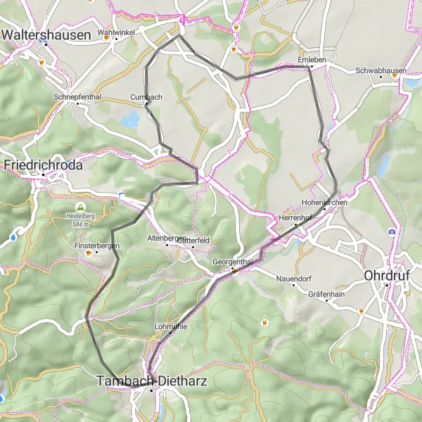 Map miniature of "Exploring the Countryside" cycling inspiration in Thüringen, Germany. Generated by Tarmacs.app cycling route planner