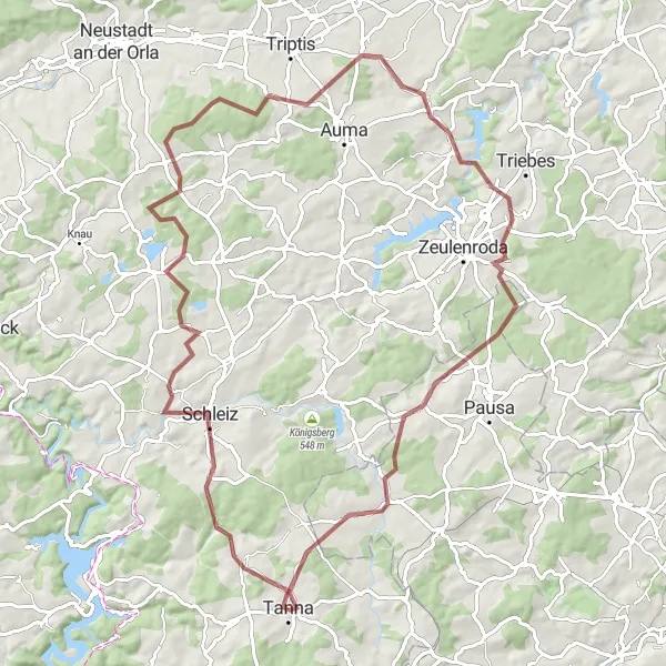 Karten-Miniaturansicht der Radinspiration "Graveltour rund um Tanna" in Thüringen, Germany. Erstellt vom Tarmacs.app-Routenplaner für Radtouren