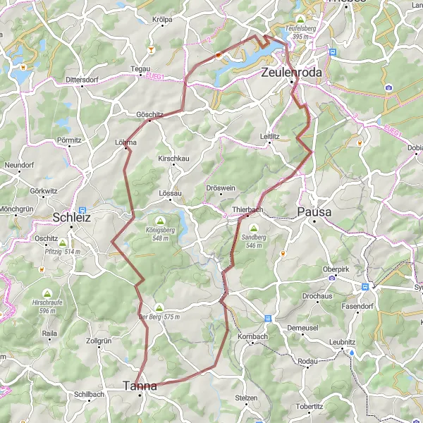 Karten-Miniaturansicht der Radinspiration "Erlebnisreiche Tour nach Zadelsdorf und Sandberg" in Thüringen, Germany. Erstellt vom Tarmacs.app-Routenplaner für Radtouren