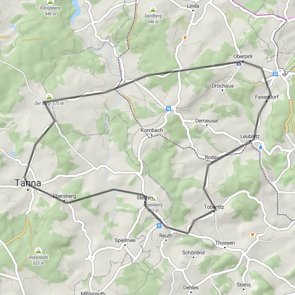 Map miniature of "Leisurely Ride Through Thüringen's Scenic Countryside" cycling inspiration in Thüringen, Germany. Generated by Tarmacs.app cycling route planner