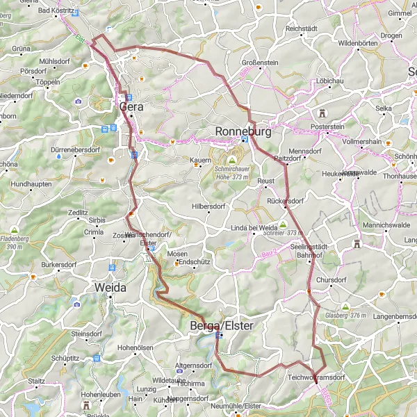 Karten-Miniaturansicht der Radinspiration "Rundkurs um Berga/Elster" in Thüringen, Germany. Erstellt vom Tarmacs.app-Routenplaner für Radtouren