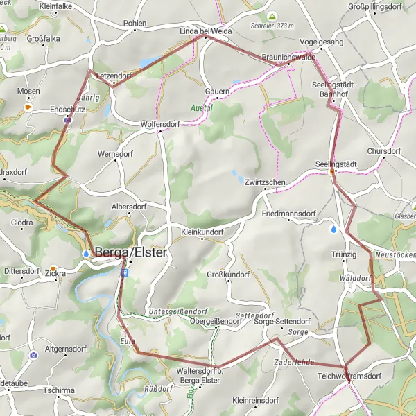 Karten-Miniaturansicht der Radinspiration "Idylle um Seelingstädt" in Thüringen, Germany. Erstellt vom Tarmacs.app-Routenplaner für Radtouren