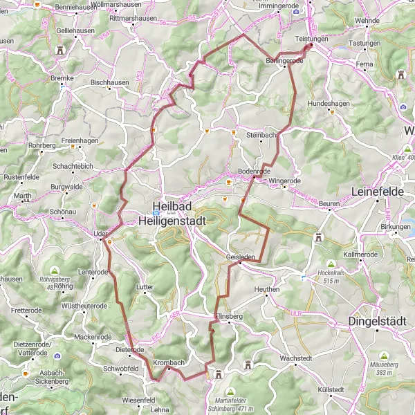 Map miniature of "Teistungen Gravel Loop" cycling inspiration in Thüringen, Germany. Generated by Tarmacs.app cycling route planner