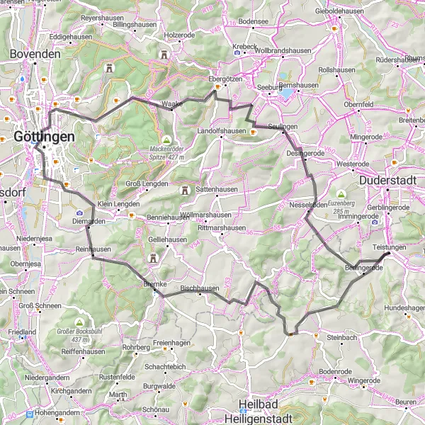 Karten-Miniaturansicht der Radinspiration "Landstraßenrunde um Teistungen" in Thüringen, Germany. Erstellt vom Tarmacs.app-Routenplaner für Radtouren