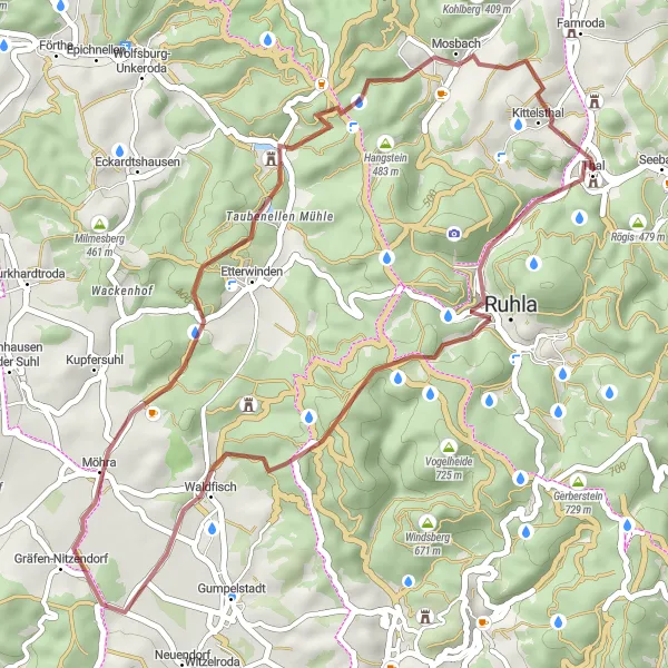 Map miniature of "The Möhra Adventure" cycling inspiration in Thüringen, Germany. Generated by Tarmacs.app cycling route planner