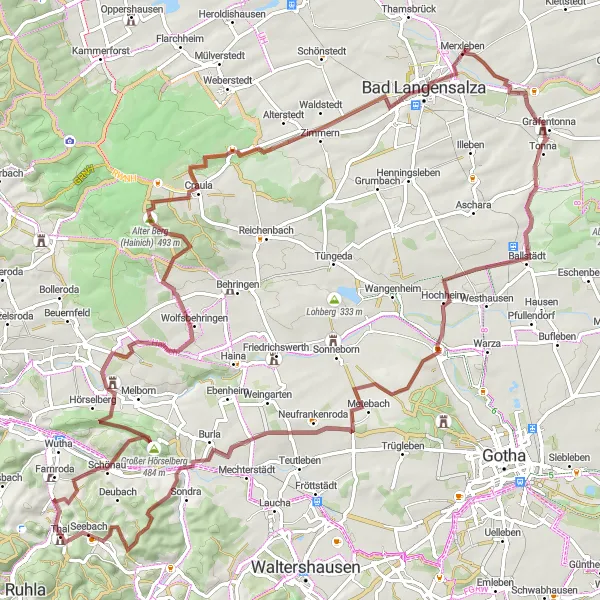Karten-Miniaturansicht der Radinspiration "Gravel-Tour durch den Hainich" in Thüringen, Germany. Erstellt vom Tarmacs.app-Routenplaner für Radtouren