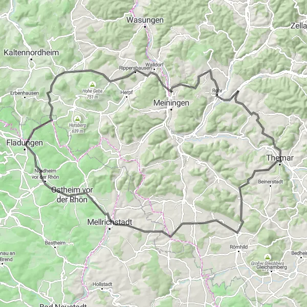 Karten-Miniaturansicht der Radinspiration "Entdecken Sie die Rhön und Thüringer Wald" in Thüringen, Germany. Erstellt vom Tarmacs.app-Routenplaner für Radtouren
