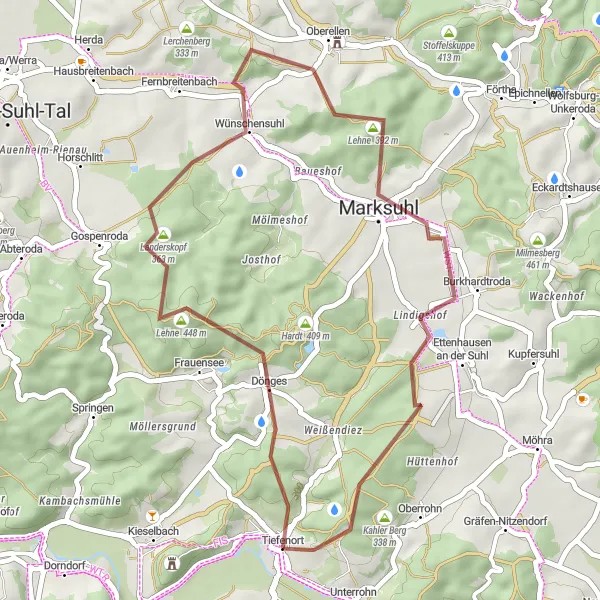 Map miniature of "Dönges to Tiefenort" cycling inspiration in Thüringen, Germany. Generated by Tarmacs.app cycling route planner