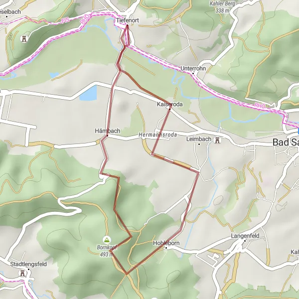 Map miniature of "Tiefenort Loop" cycling inspiration in Thüringen, Germany. Generated by Tarmacs.app cycling route planner